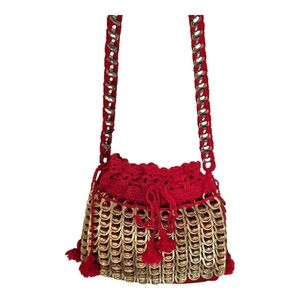 Handmade Crochet Red and Gold Pulltab Bag